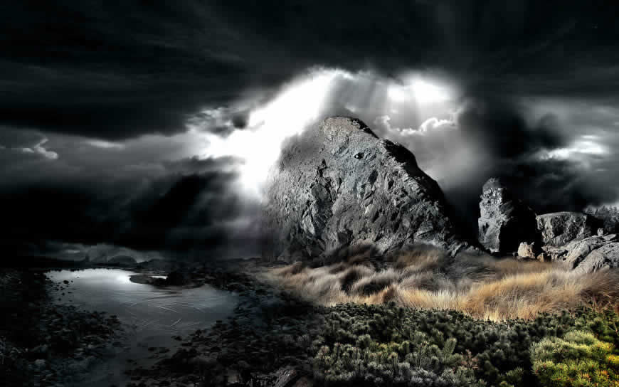 沐浴天光的巨石风景高清壁纸图片 1920x1200