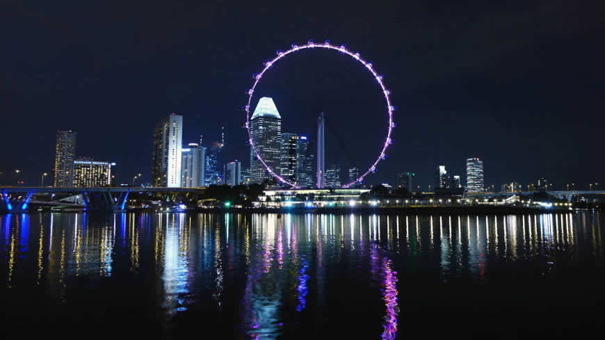 夜晚 城市 高楼大厦 摩天轮高清壁纸图片 5120x2880