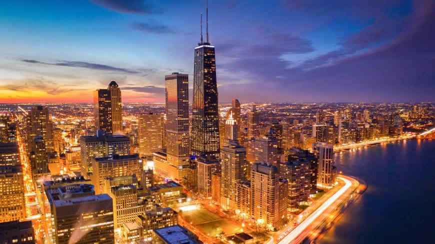 芝加哥 高楼大厦 城市夜景高清壁纸图片 7680x4320