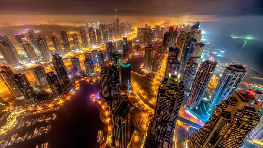 迪拜建筑夜景高清壁纸图片 5120x2880