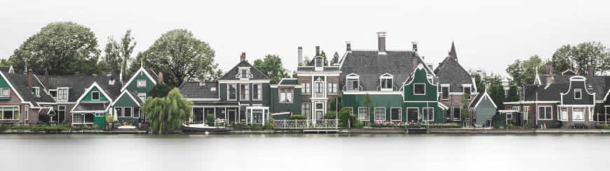 荷兰湖边居民房屋建筑渲染图高清壁纸图片 3840x1080