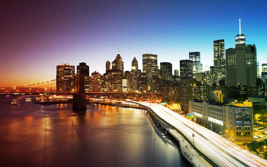 纽约曼哈顿桥夜景高清壁纸图片 3840x2400