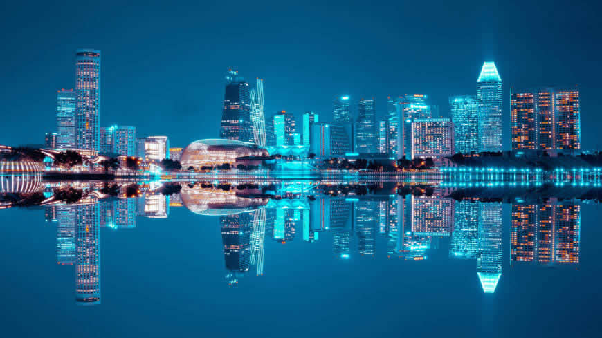 美丽的蓝色城市夜景高清壁纸图片 5120x2880