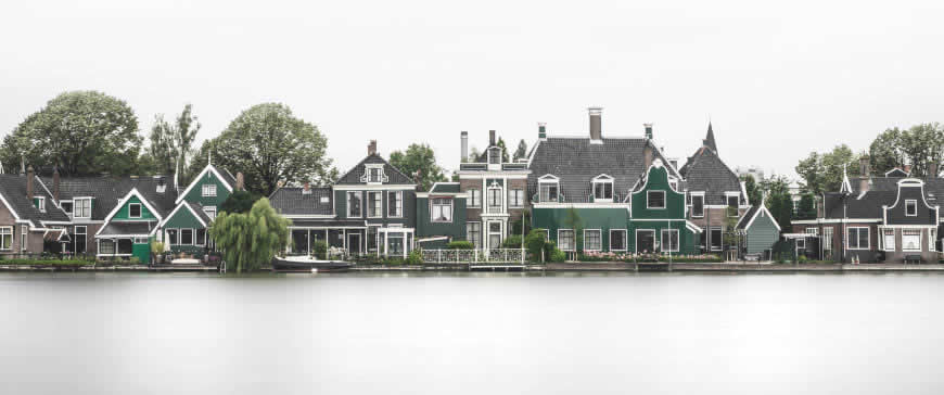 荷兰湖边居民房屋建筑渲染图高清壁纸图片 3440x1440