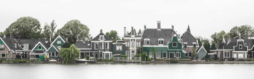 荷兰湖边居民房屋建筑渲染图高清壁纸图片 3840x1200