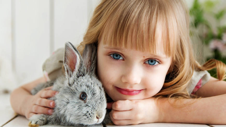 金发小女孩和兔子高清壁纸图片 5120x2880