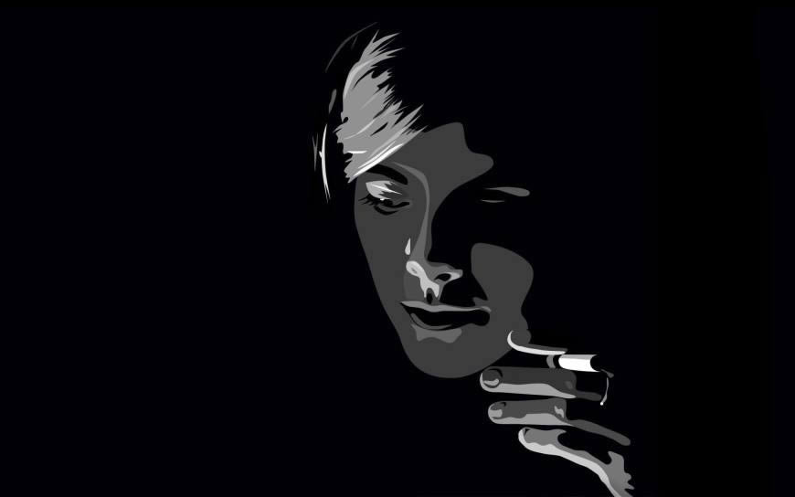 黑白 抽烟的人面部特写高清壁纸图片 1920x1200