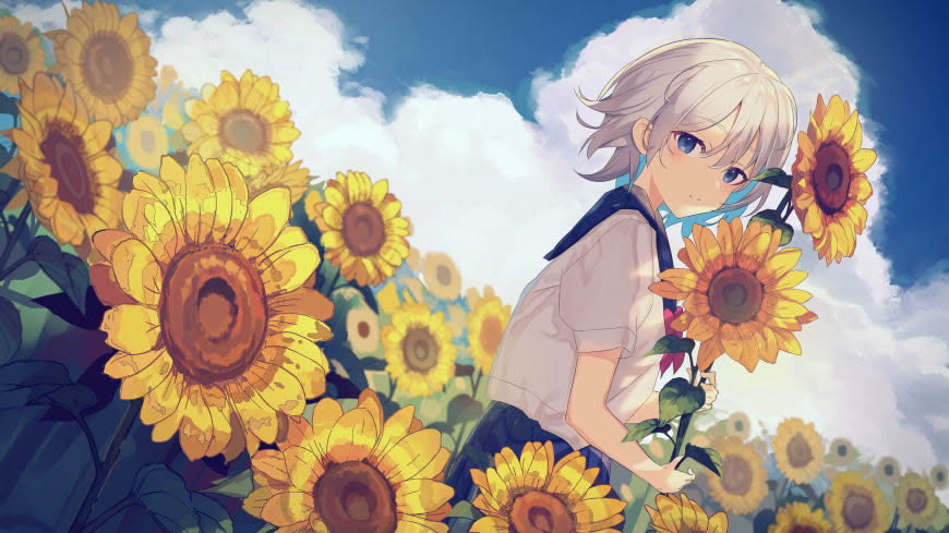 向日葵 短发动漫女孩高清壁纸图片 2560x1440