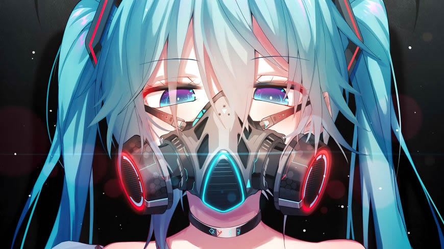 Vocaloid 初音未来戴着防毒面具高清壁纸图片 3840x2160
