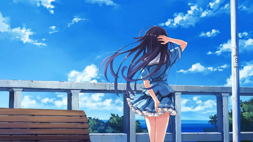 蓝色校服动漫美女高清壁纸图片 2560x1440