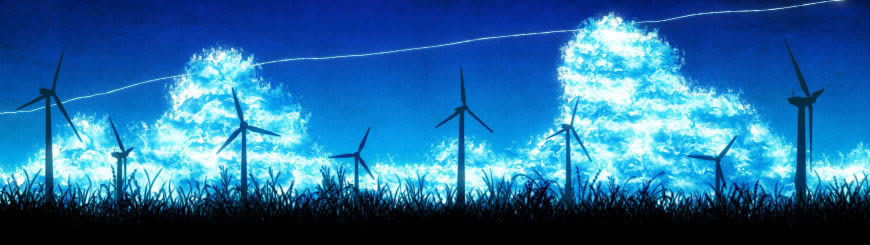蓝天 风力发电机 原画高清壁纸图片 3840x1080