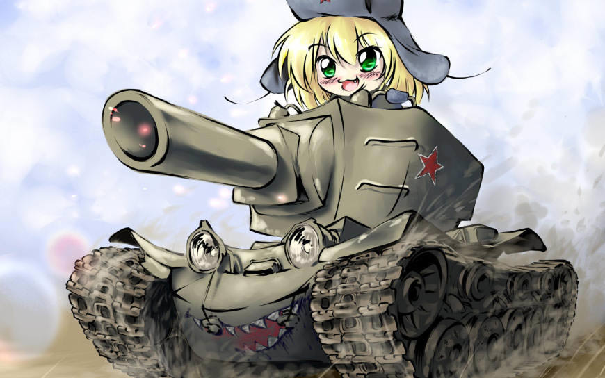 KV-2重型坦克上的动漫美女高清壁纸图片 1920x1200