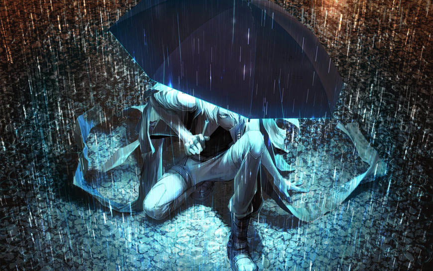 伞下的动漫男孩高清壁纸图片 1920x1200