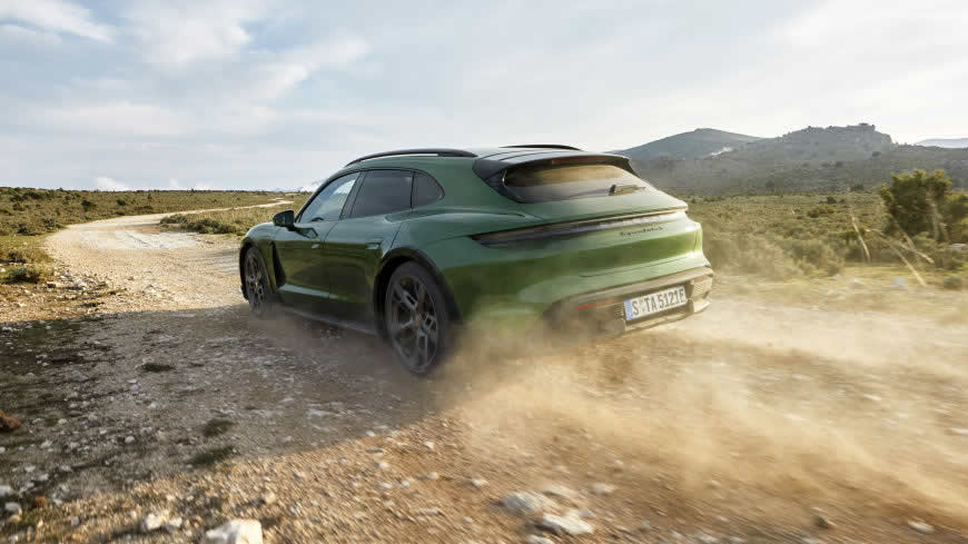 2021款绿色保时捷Taycan Turbo S Cross Turismo高清壁纸图片 5120x2880