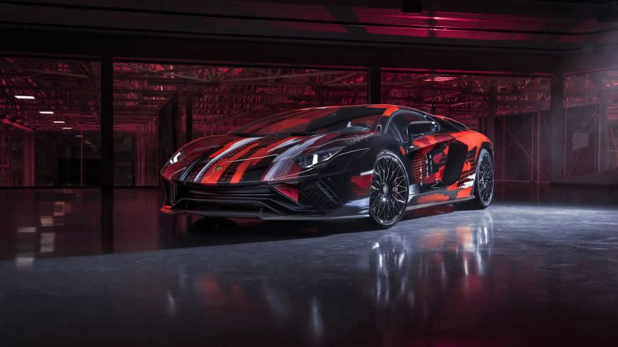 2021款黑红条纹兰博基尼Aventador S高清壁纸图片 7680x4320