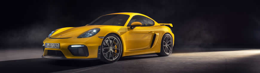 黄色保时捷718 Cayman GT4高清壁纸图片 3840x1080