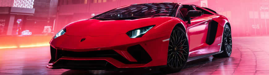 红色兰博基尼Aventador S超级跑车高清壁纸图片 3840x1080