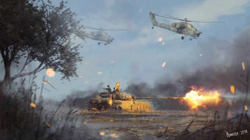 Mil Mi-28攻击直升机,T-72坦克高清壁纸图片 1920x1080
