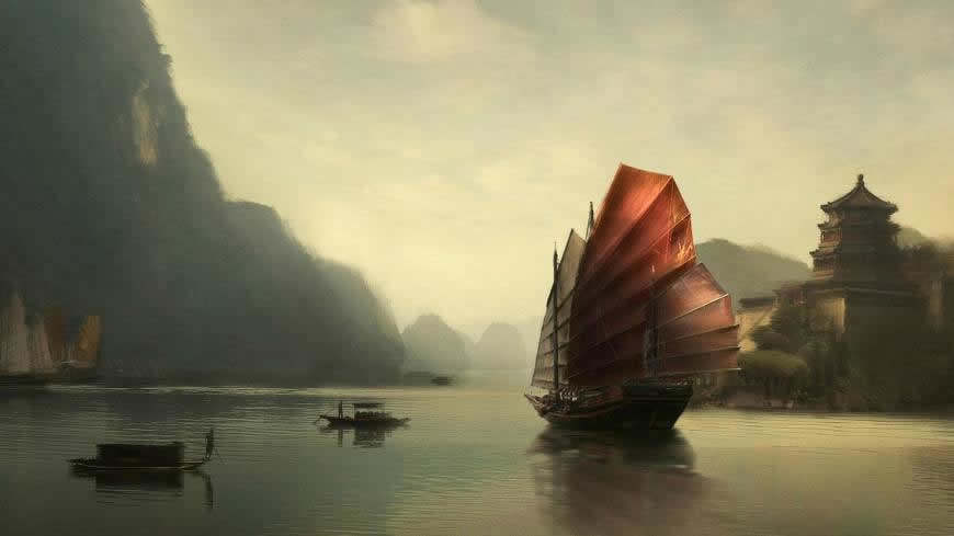 中国风游戏场景 航船高清壁纸图片 1920x1080