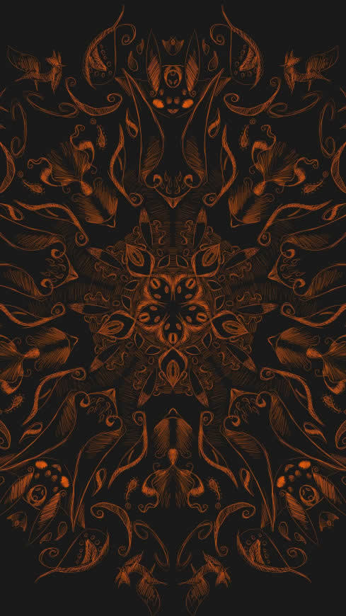 橙色曼荼罗图案分形高清壁纸图片 2160x3840