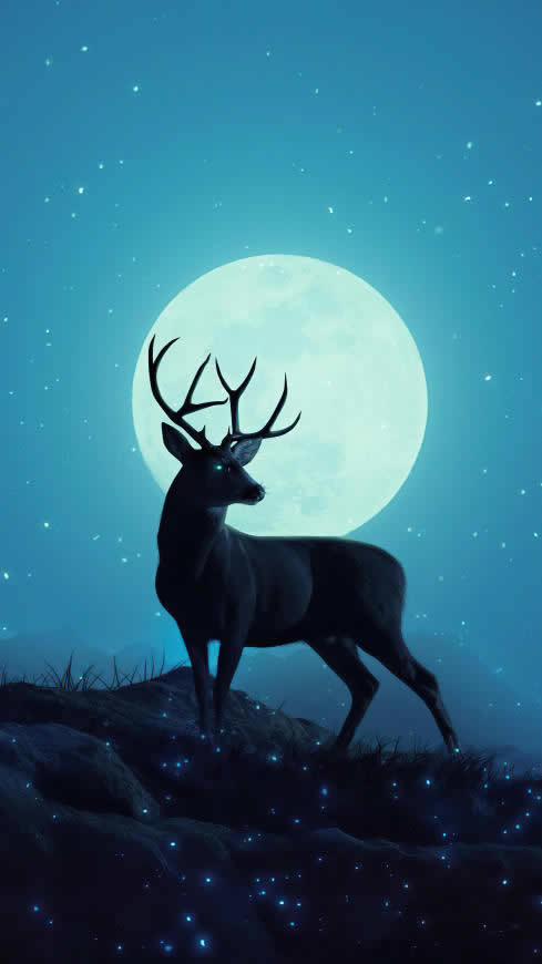 月光下的麋鹿插画高清壁纸图片 2160x3840