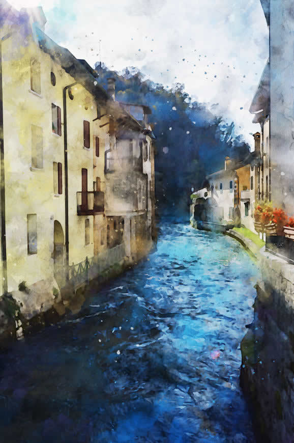 威尼斯水城水彩画高清壁纸图片 3324x5000