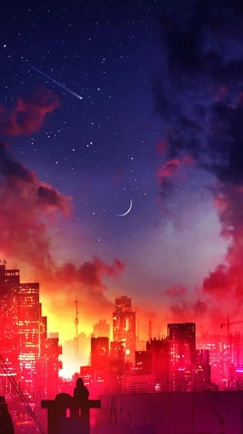 城市夜空插画高清壁纸图片 2160x3840