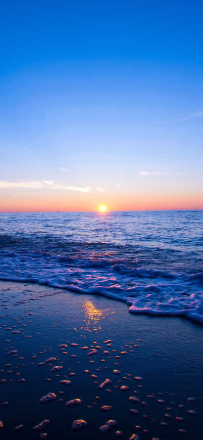 日落 蓝天 大海 海滩高清壁纸图片 1242x2688