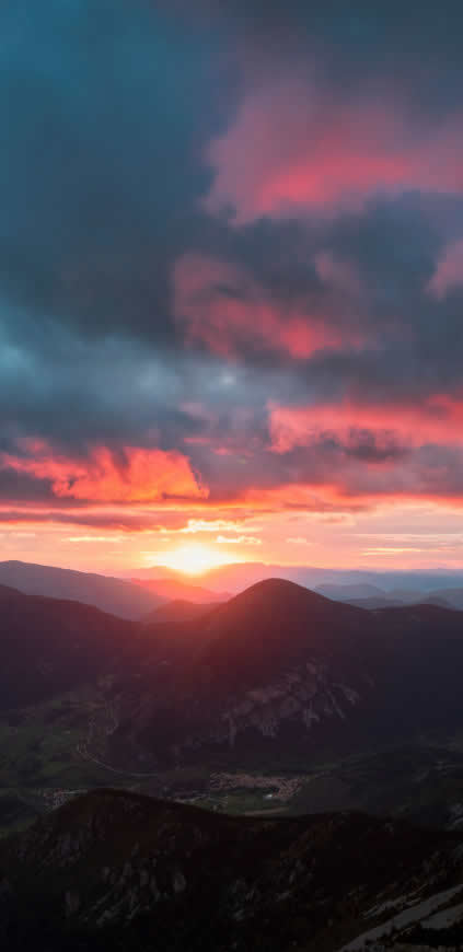 日落 天空 山脉高清壁纸图片 1440x2960