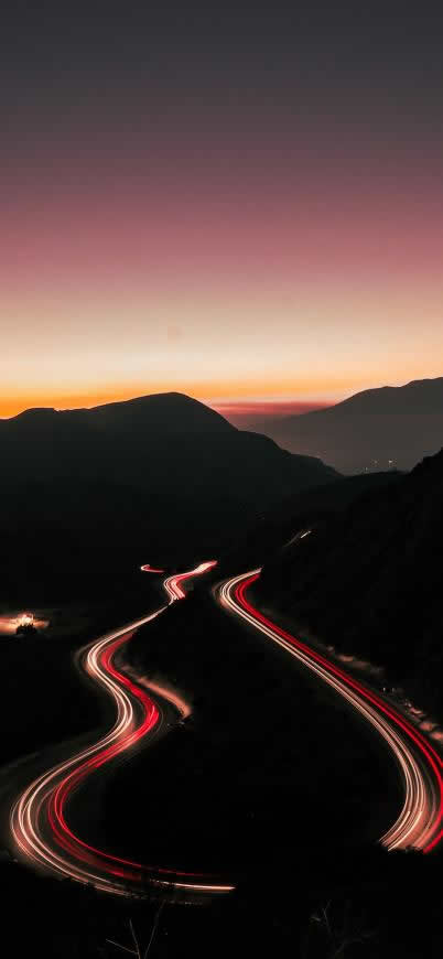 夜晚 山 公路高清壁纸图片 1400x3032