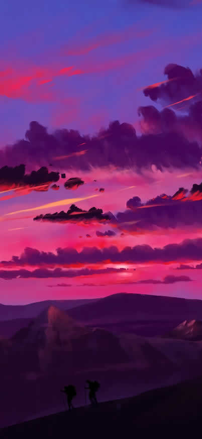 夕阳 天空 山脉高清壁纸图片 1892x4096