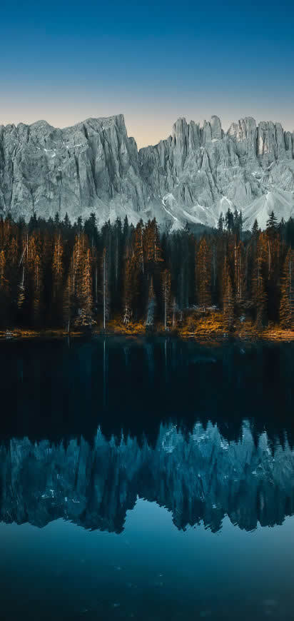 山 森林 湖泊 倒影高清壁纸图片 1422x3000