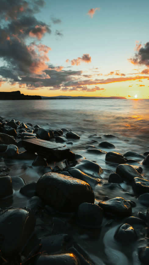 日落 海岸 岩石高清壁纸图片 2160x3840