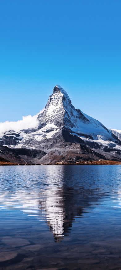 蓝天 雪山 湖泊 倒影高清壁纸图片 1440x3200