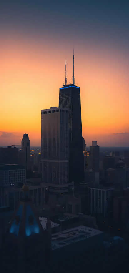 芝加哥 城市 摩天大楼 日出高清壁纸图片 1421x3000