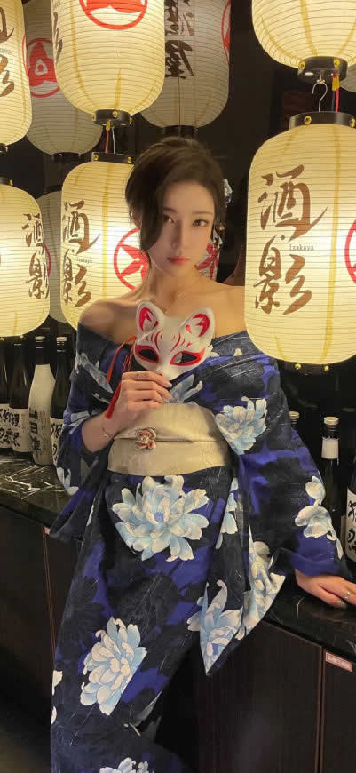 性感露肩日系和服美女高清壁纸图片 1080x2344