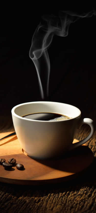 一杯冒着热气的咖啡高清壁纸图片 1440x3200