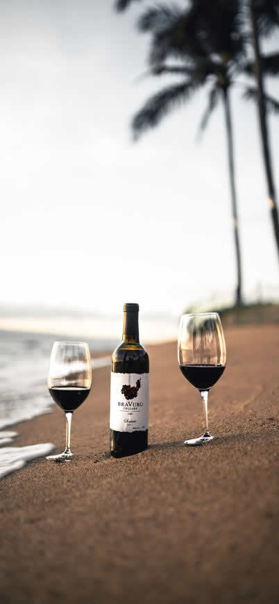 海滩上的红酒和高脚杯高清壁纸图片 1125x2436