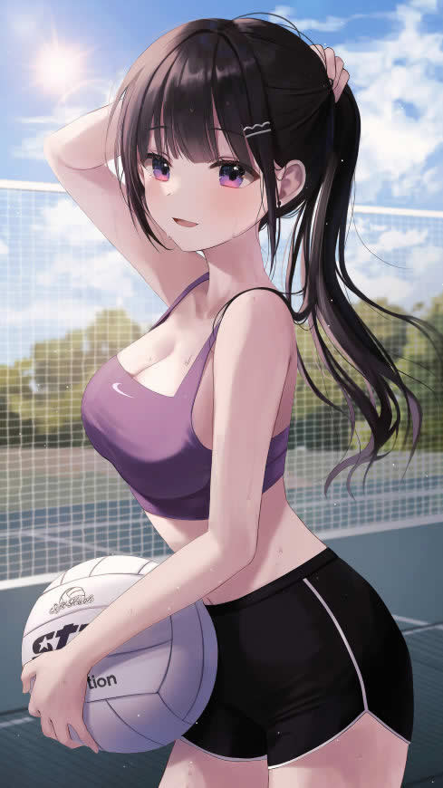 玩排球的巨乳动漫女孩高清壁纸图片 2160x3840