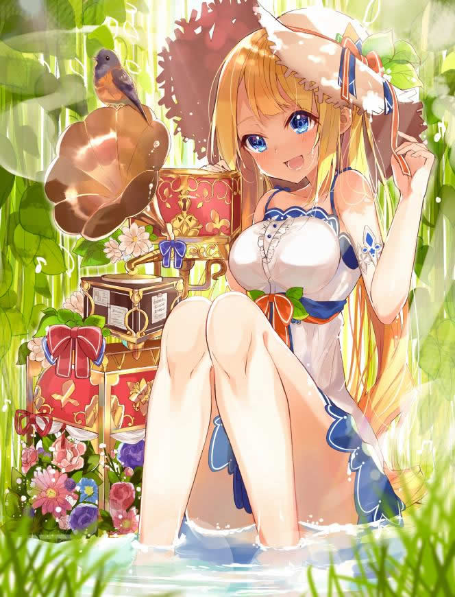 坐在水中的动漫美女高清壁纸图片 2822x3696
