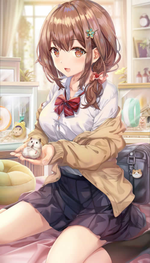 双手捧着仓鼠的动漫美女高清壁纸图片 4182x7307