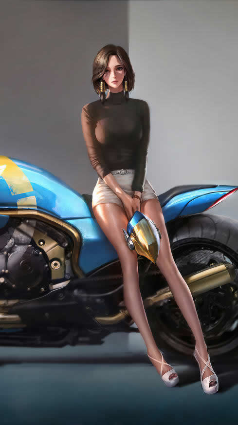 坐摩托车上的动漫美女高清壁纸图片 2160x3840