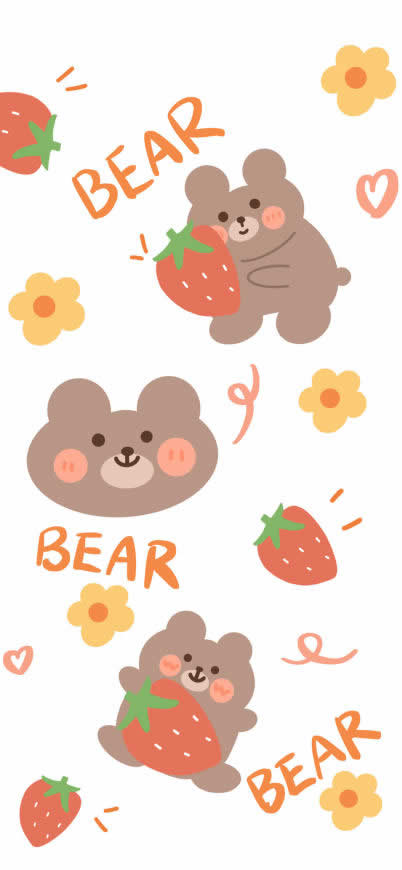可爱的小熊和草莓高清壁纸图片 1125x2436