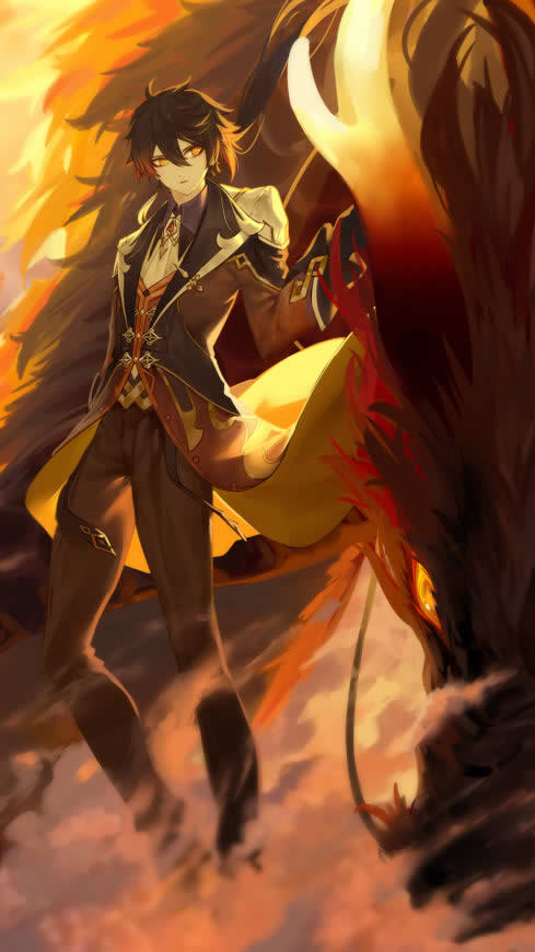 原神 钟离和龙高清壁纸图片 2160x3840