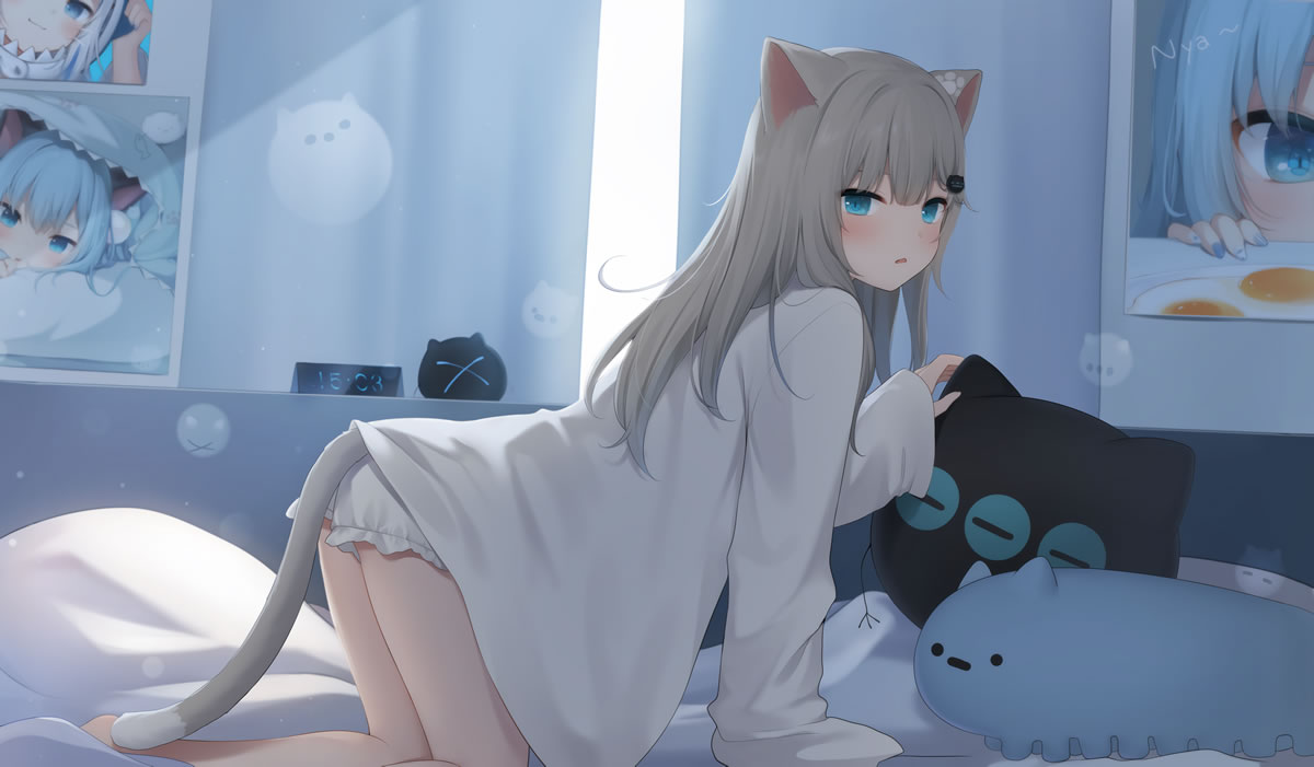 猫羽雫 蓝色眼睛女子 尾巴 女孩子 猫耳 è 可爱二次元动漫4k壁纸.jpg