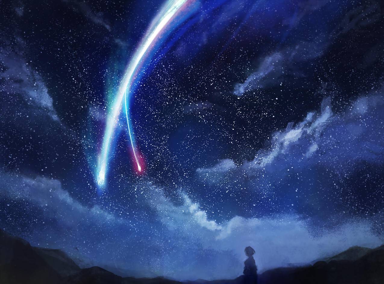 美丽的星空下的女孩,5K动漫风景壁纸