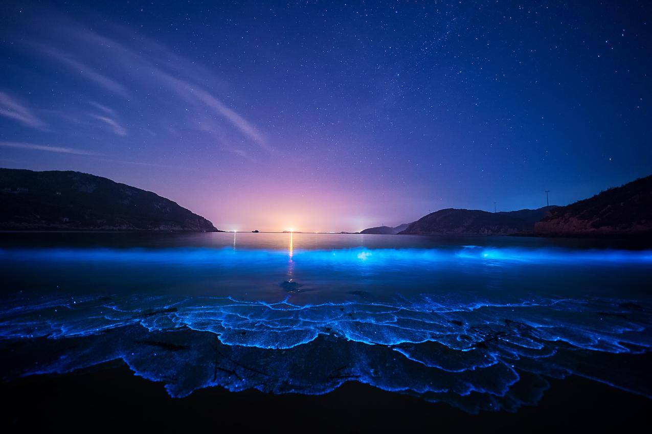 晚上,星空,海边,海岸4k风景壁纸