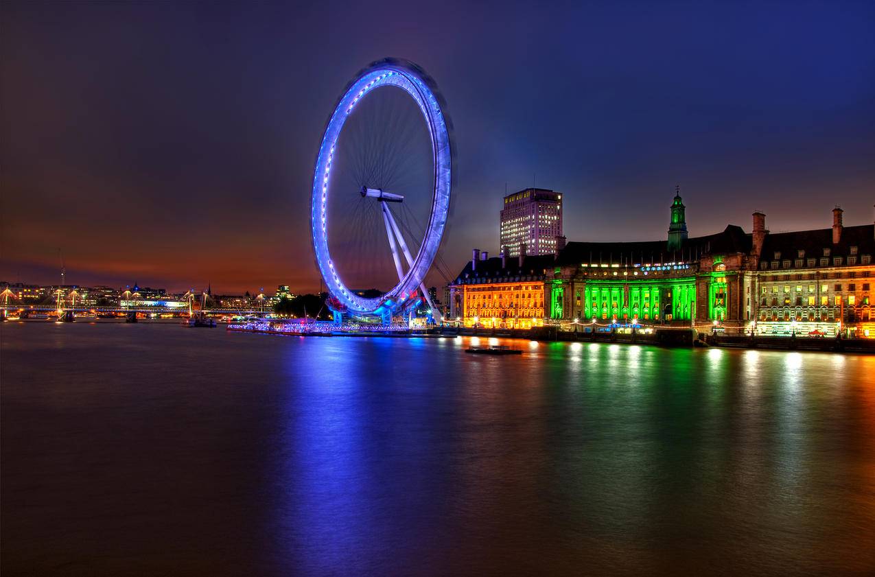 英国泰晤士河,摩天轮,4K风景壁纸