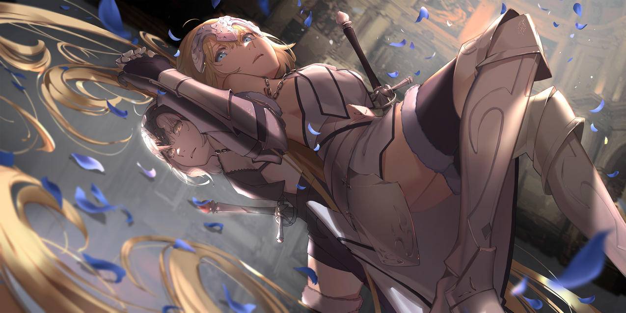 《Fate》镜子,花瓣,女孩,剑,4K高清动漫壁纸