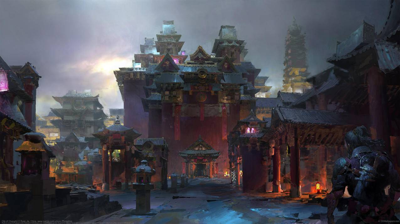 长安市手绘插画,4k高清风景壁纸